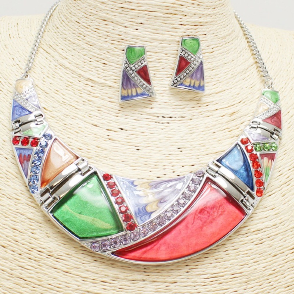 New💕Geometric Rhinestone Necklace Set
